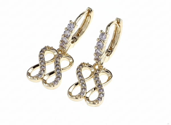 550c Kolczyki złote pozłacane cyrkonie wiszące 14K znak nieskończoności 