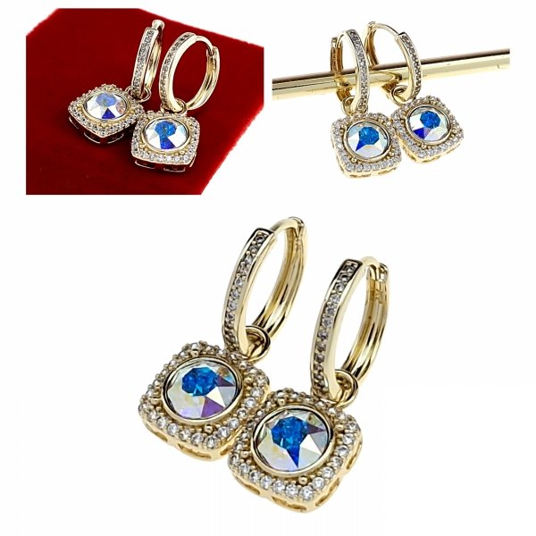 1313 Kolczyki złote pozłacane cyrkonie wiszące 14K Xuping Austrian Crystal