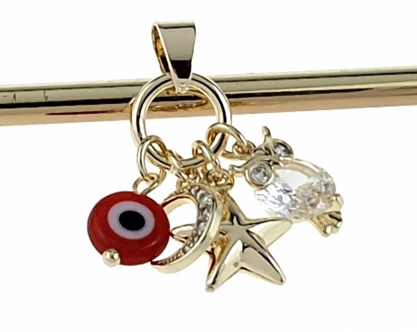 1514 Złota zawieszka błyszcząca pozłacana 14k oko proroka gwiazda księżyc