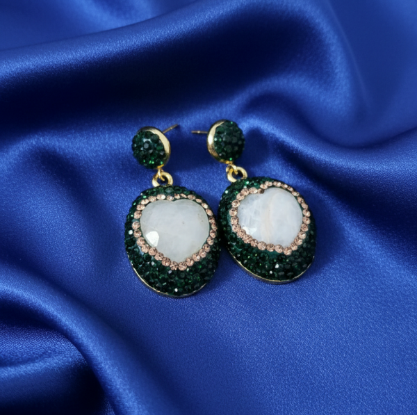 1229j Kolczyki złote pozłacane wiszące 14K jadeit kamienie naturalne