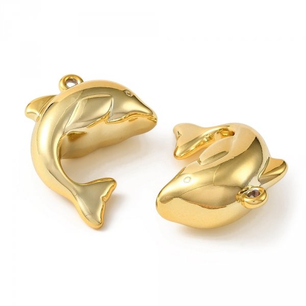 090b Złota zawieszka błyszcząca pozłacana 14k delfin