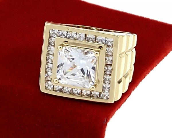 4402d Pierścionek złoty zaręczynowy błyszczący cyrkonie pozłacany 14k