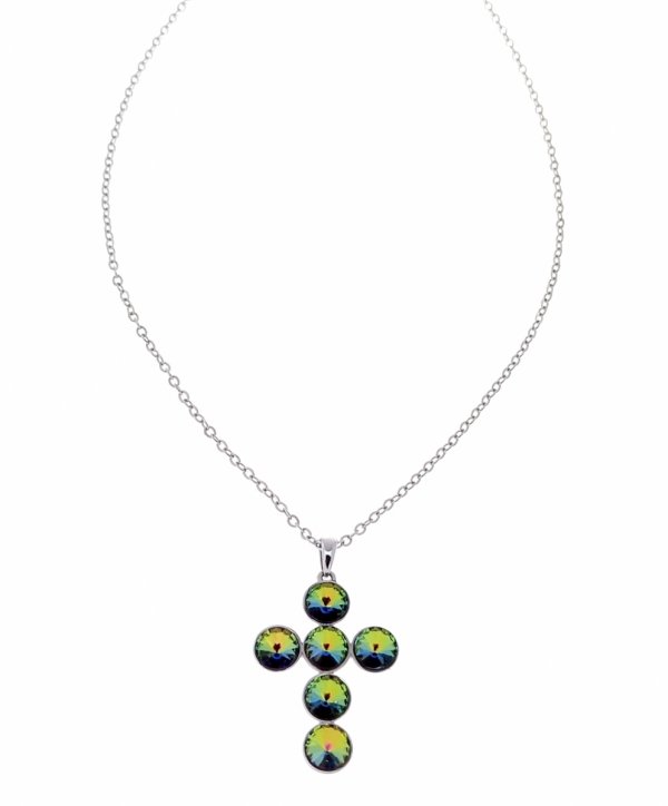 1345a Srebrny naszyjnik 40+5cm pozłacany białym złotem Swaro Austrian Crystal krzyż
