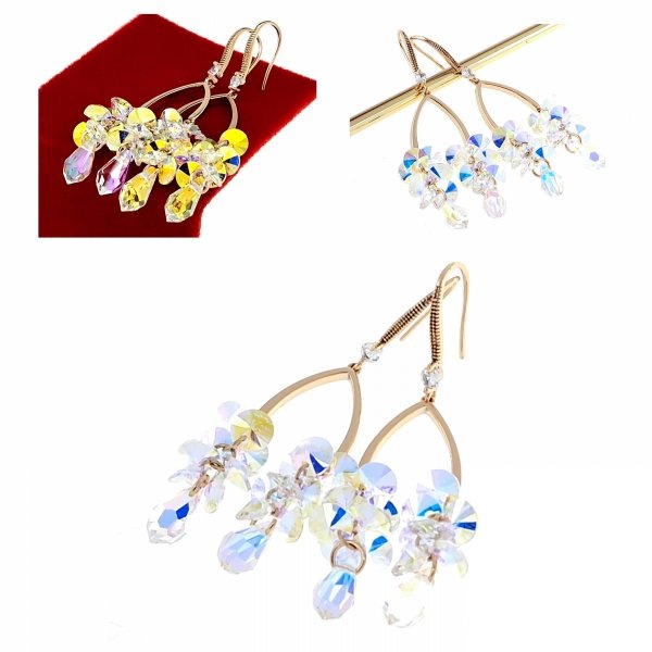 13b Kolczyki złote Austrian Crystal cyrkonia pozłacane 18k Xuping wiszące