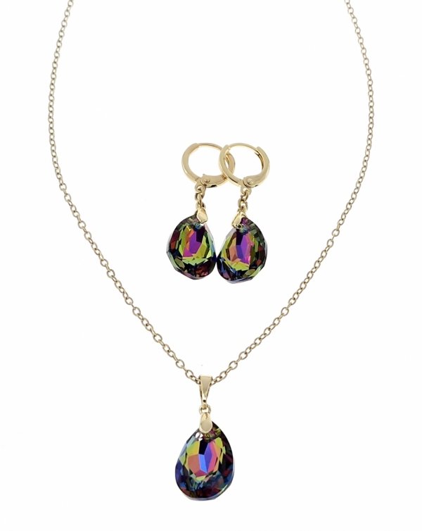 3801 Złoty komplet kolczyki łańcuszek 40+5 naszyjnik pozłacany 14k Swaro Austrian Crystal