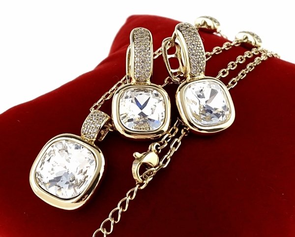 sz150 Złoty komplet kolczyki łańcuszek 40+5 pozłacany 14k Swaro Austrian Crystal