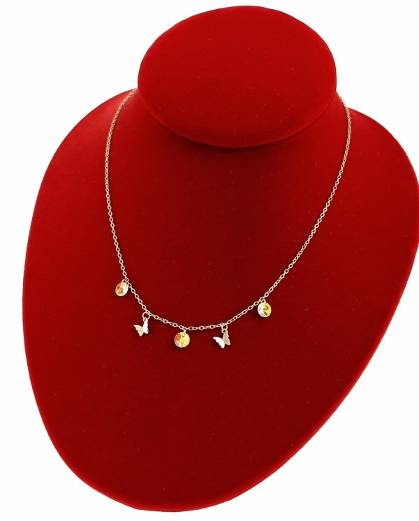 2807 Złoty łańcuszek Austrian Crystal 42+5 naszyjnik pozłacany 14K Xuping motylki