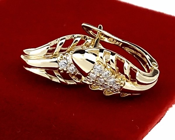 1076 Kolczyki złote pozłacane wiszące 14K cyrkonie 