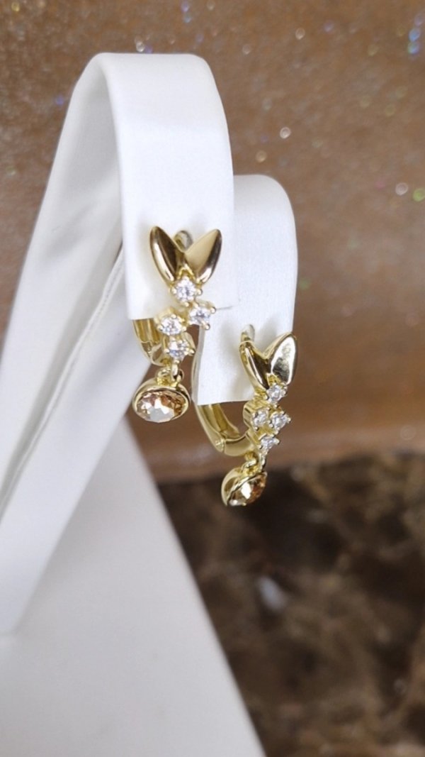 1391 Kolczyki złote pozłacane Austrian Crystal wiszące 14K cyrkonie Xuping 