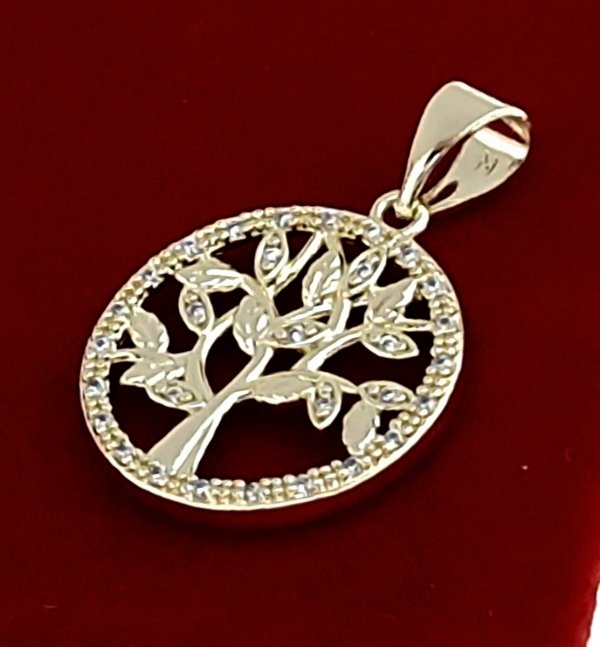 1266a Złota zawieszka błyszcząca pozłacana 14k cyrkonie drzewko szczęścia