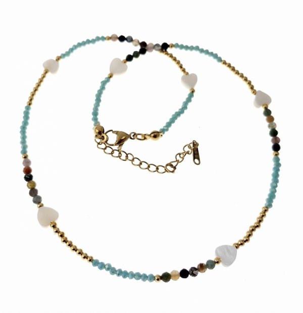 1929b Złoty łańcuszek kamień naturalny 40+5cm stal chirurgiczna nierdzewna 