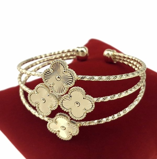 Pas67 Bransoletka elegancka złota 6cm bangla pozłacana 14k koniczyna marokańska