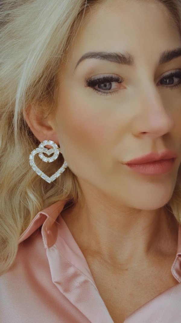4645 Kolczyki złote pozłacane wiszące 14K cyrkonie Viki Lady serce