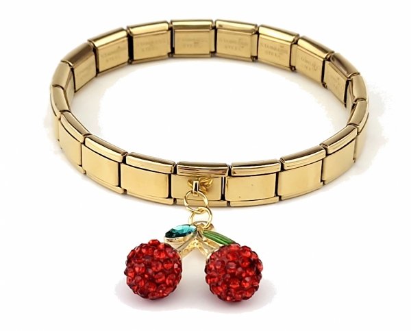1539 Bransoletka elegancka stal chirurgiczna 316L modułowa Italian rozciągliwa zawieszki wiśnie