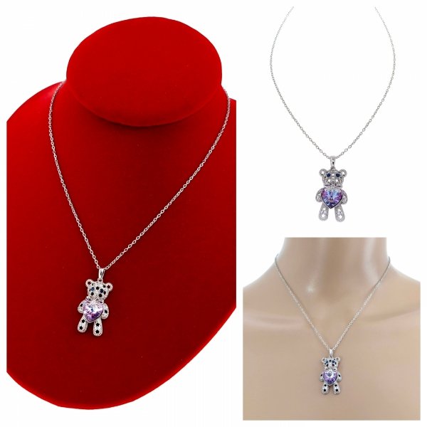 400c Srebrny naszyjnik 40+5cm pozłacany białym złotem Swaro Austrian Crystal miś