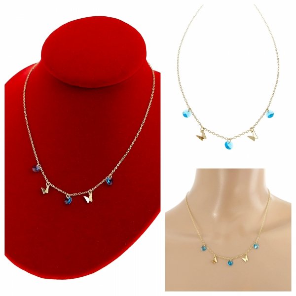 4586 Złoty łańcuszek Austrian Crystal 42+5 naszyjnik pozłacany 14K Xuping motylki