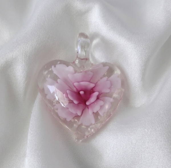 3720i Zawieszka szkło weneckie serce kwiat