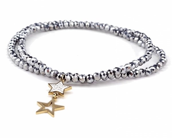 1930f Naszyjnik błyszczący szklane kryształki na gumce jubilerskiej łańcuszek gwiazda