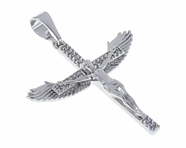 4081 Srebrna zawieszka cyrkonie pozłacana białym złotem Xuping krzyż