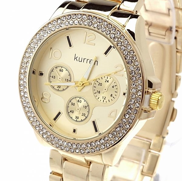 2236 Ekskluzywny damski złoty zegarek błyszczący Kurren klasyk 
