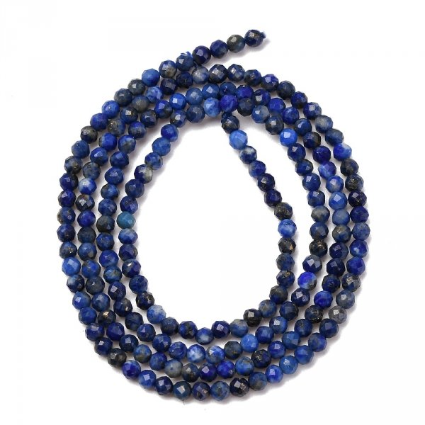 1928b Naturalne koraliki  lapis lazuli, okrągłe, fasetowane, 2 mm, otwór: 0,5 mm, około 197szt./sznur