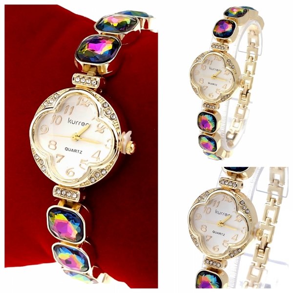 sz268 Ekskluzywny damski złoty zegarek błyszczący cyrkonie Kurren klasyk