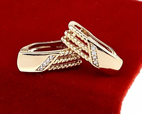 3374 Złote kolczyki pozłacane cyrkonie 18k Xuping wiszące 