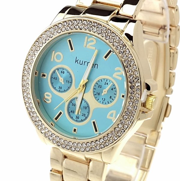 2689 Ekskluzywny damski złoty zegarek błyszczący Kurren klasyk 