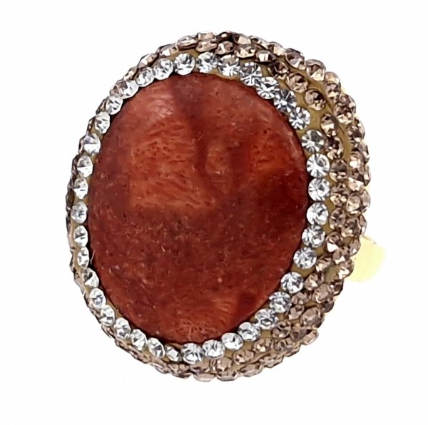 1919k Pierścionek złoty pozłacany 14k koral kamień naturalny regulowany