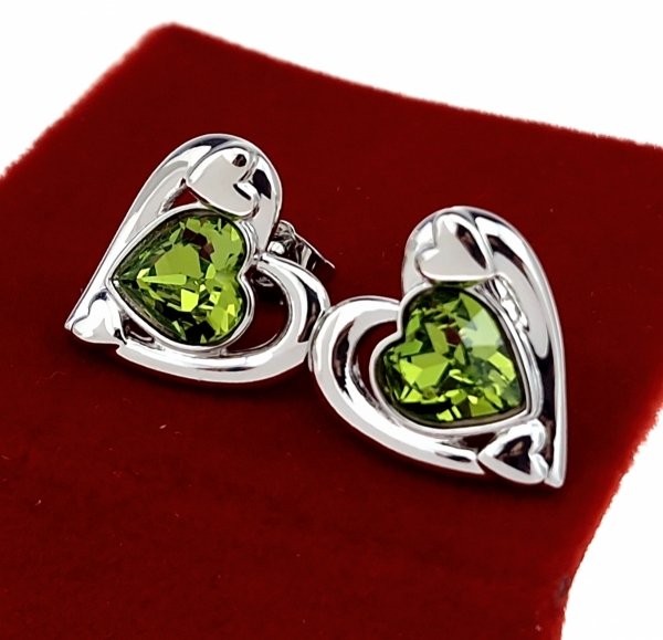 2884 Srebrne kolczyki Austrian Crystal pozłacane białym złotem wtykane w ucho serce