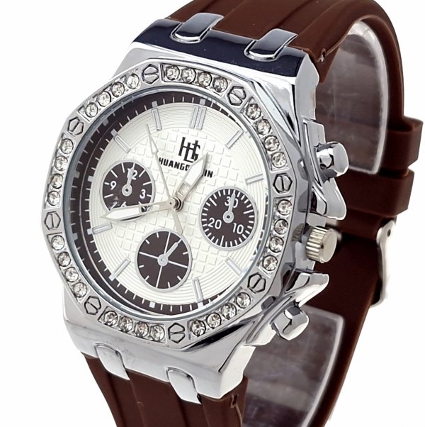 959 Ekskluzywny damski srebrny zegarek błyszczący cyrkonie klasyk silikonowy pasek