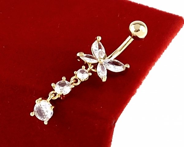 3886 Kolczyk do pępka złoty Stal 316L pozłacany 14k cyrkonie 