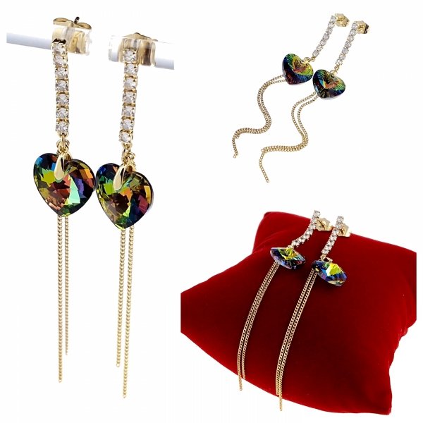 830b Kolczyki złote pozłacane Austrian Crystal wiszące 14K cyrkonie Xuping serce