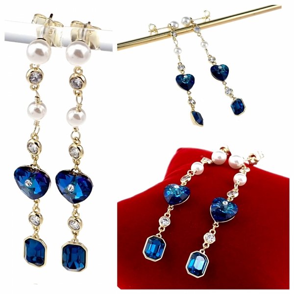 4759 Kolczyki złote pozłacane Austrian Crystal wiszące 14K cyrkonie Xuping serce