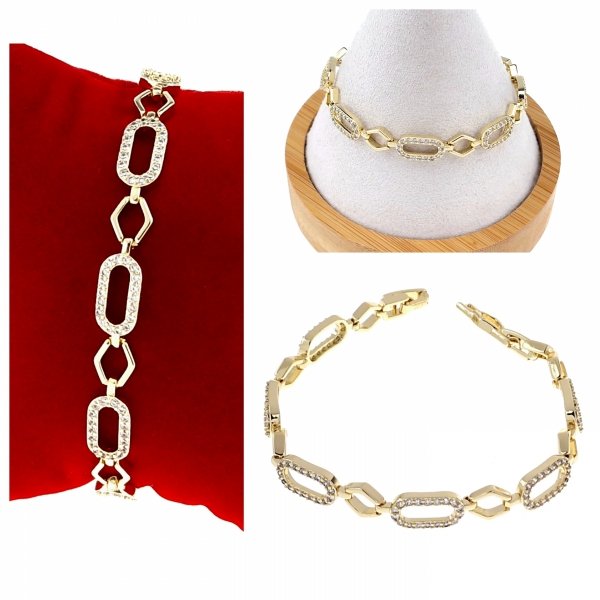 4664 Bransoletka złota elegancka cyrkonie 19cm pozłacana 14k Aisadi