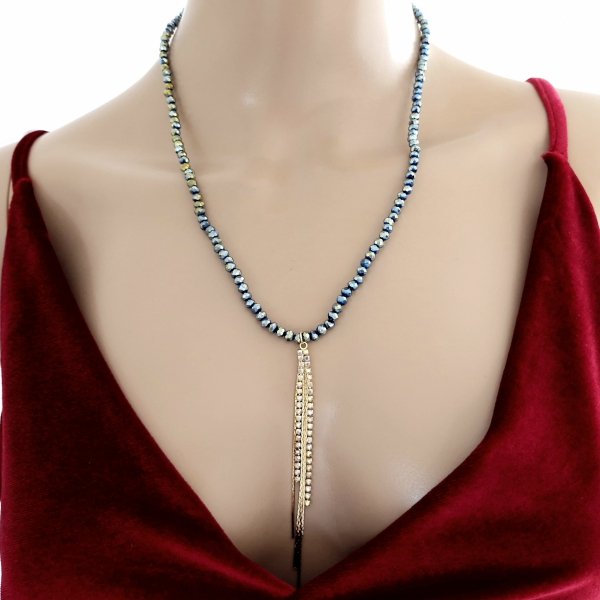 335f Naszyjnik błyszczący szklane kryształki na gumce jubilerskiej łańcuszek