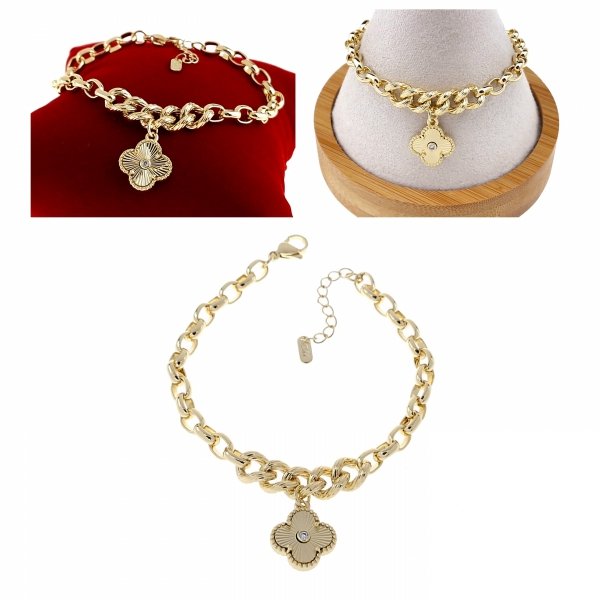 3021 Bransoletka elegancka złota 18+3cm pozłacana 14k koniczyna marokańska