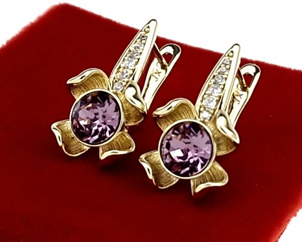2260c Kolczyki złote pozłacane 14k wiszące Austrian Crystal