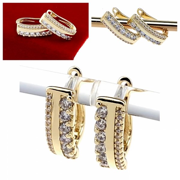 4202 Kolczyki złote pozłacane wiszące 14K cyrkonie 