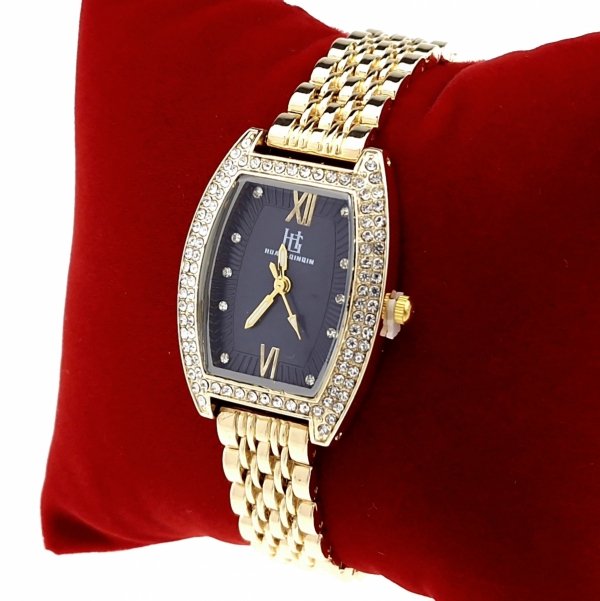 026b Ekskluzywny damski złoty zegarek błyszczący cyrkonie klasyk