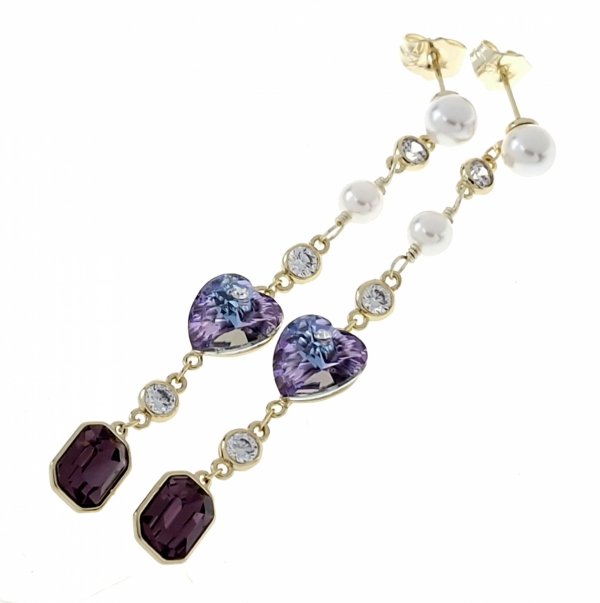 3104a Kolczyki złote pozłacane Austrian Crystal wiszące 14K cyrkonie Xuping serce