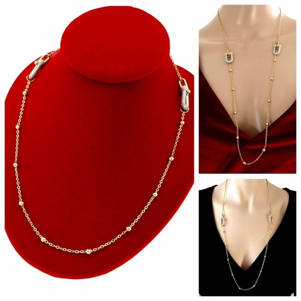 1940j Złoty długi naszyjnik 80+5cm stal chirurgiczna 316l nierdzewna 