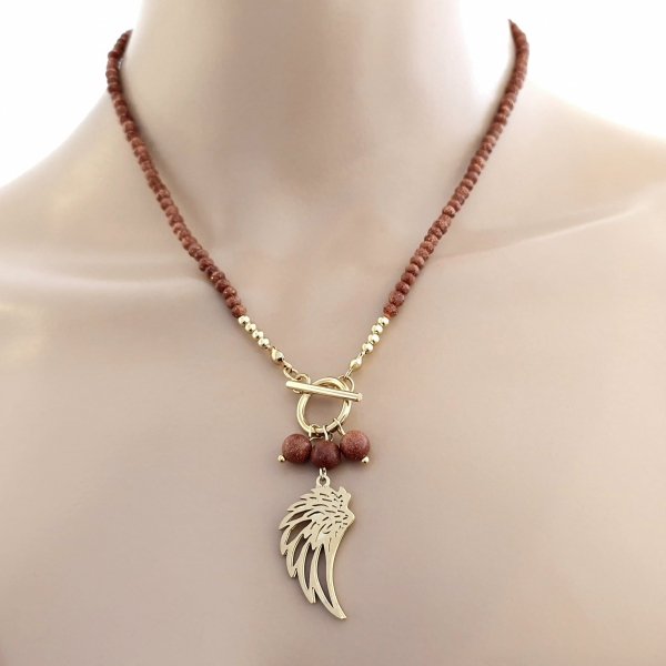 1919a Naszyjnik naturalny kamień piasek pustyni 44cm stal chirurgiczna zapinany na patyczek