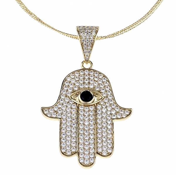 605d Złota zawieszka cyrkonie błyszcząca pozłacana 14k Xuping ręka Fatimy