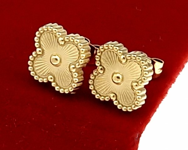 1599e Kolczyki złote stal chirurgiczna 316L celebrytki koniczyna marokańska wtyczki 