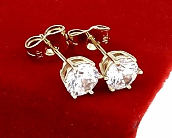 3097 Kolczyki złote pozłacane cyrkonie wtyczki 14K Xuping 5mm 