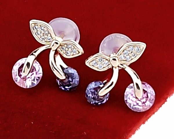 333c Kolczyki złote Austrian Crystal cyrkonia pozłacane 18k Xuping wiśnie wtyczki 