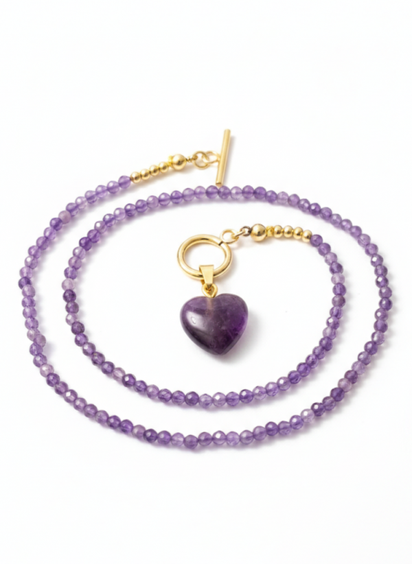 59L Naszyjnik ametyst kamień naturalny 45cm stal chirurgiczna nierdzewna naszyjnik