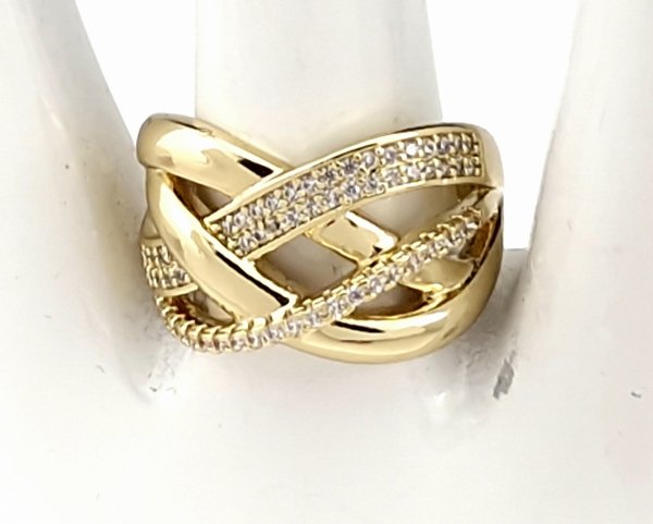 420 Pierścionek złoty zaręczynowy błyszczący cyrkonie pozłacany 14k