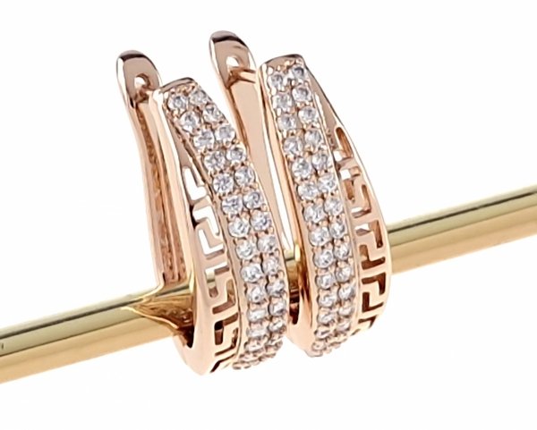 2489b Złote kolczyki cyrkonie pozłacane rose gold Xuping wiszące wzór grecki